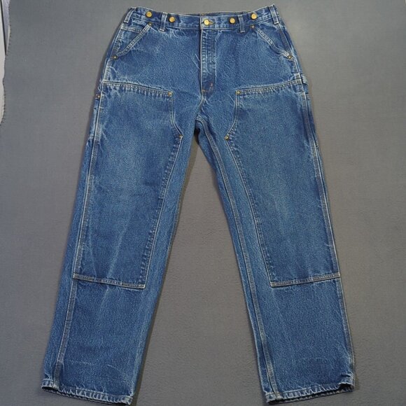Carhartt Jeans Men's 38x34 Fits 36x33 Blue Double Knee Dungaree Fit B07 DNM - Picture 1 of 12